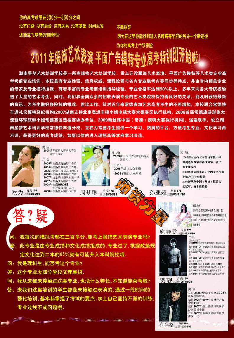 2011服饰艺术表演、平面广告模特高考特训班开始啦!