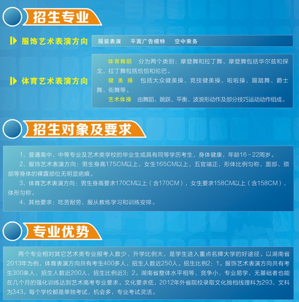 2014服饰艺术表演/平面广告模特/空中乘务/体育艺术表演 招生简章